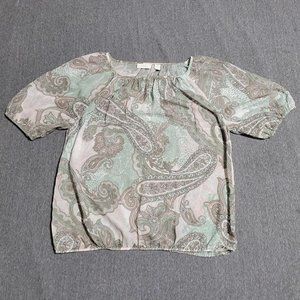 Chico's Paisley Green & Brown Lightweight Sheer Blouse - Women's Size 2